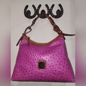 Dooney And Bourke Pink Brown Ostrich Leather Shoulder Bag Purse